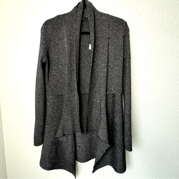 Tahari Women’s Black Metallic Open Front Long Sleeve Shawl Cardigan, Size M - Picture 1 of 11
